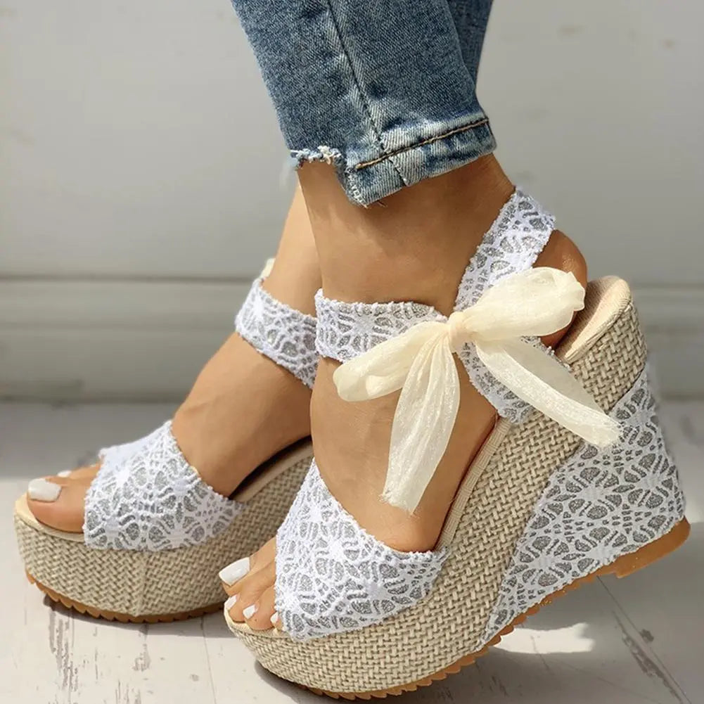 INS hot lace Leisure Women Wedges heeled women Shoes 2021Summer Blue Charlie