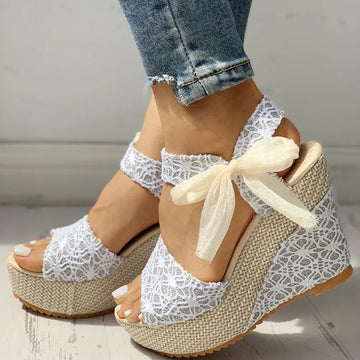 INS hot lace Leisure Women Wedges heeled women Shoes 2021Summer Blue Charlie