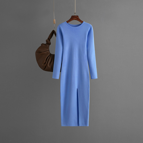 Autumn And Winter Long Sleeve Knitted Backless Round Neck Dress Carmine Juneberry