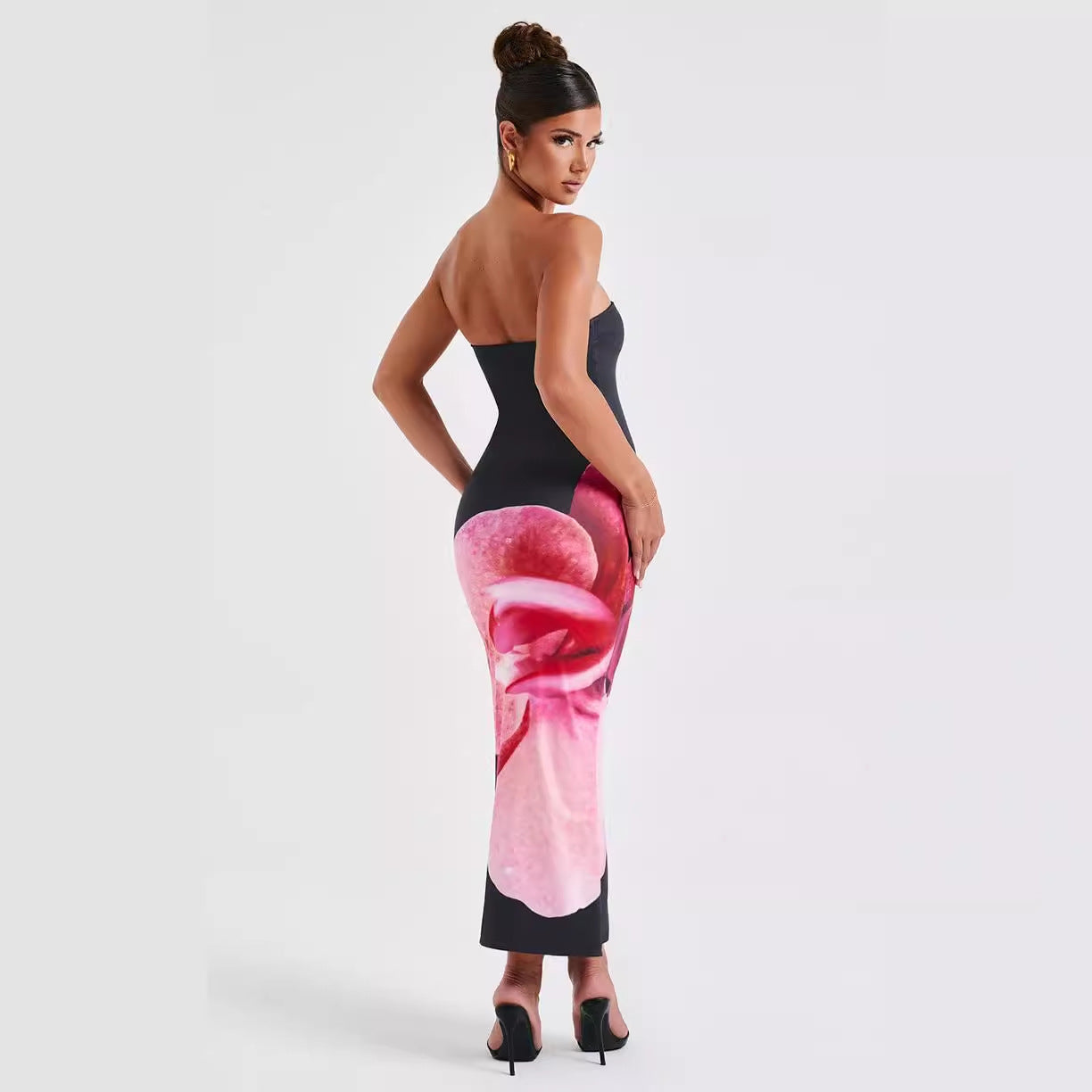 25 Edition – Backless Floral Draped Tube Maxi Dress (NICHE) Carmine Juneberry