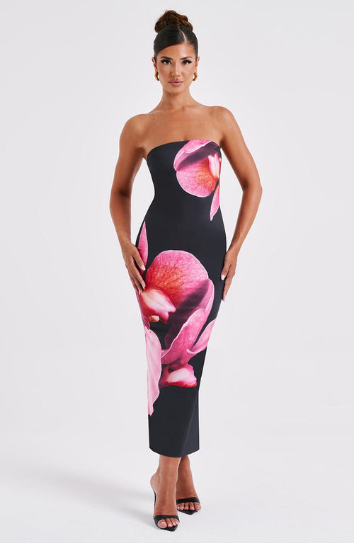 25 Edition – Backless Floral Draped Tube Maxi Dress (NICHE) Carmine Juneberry