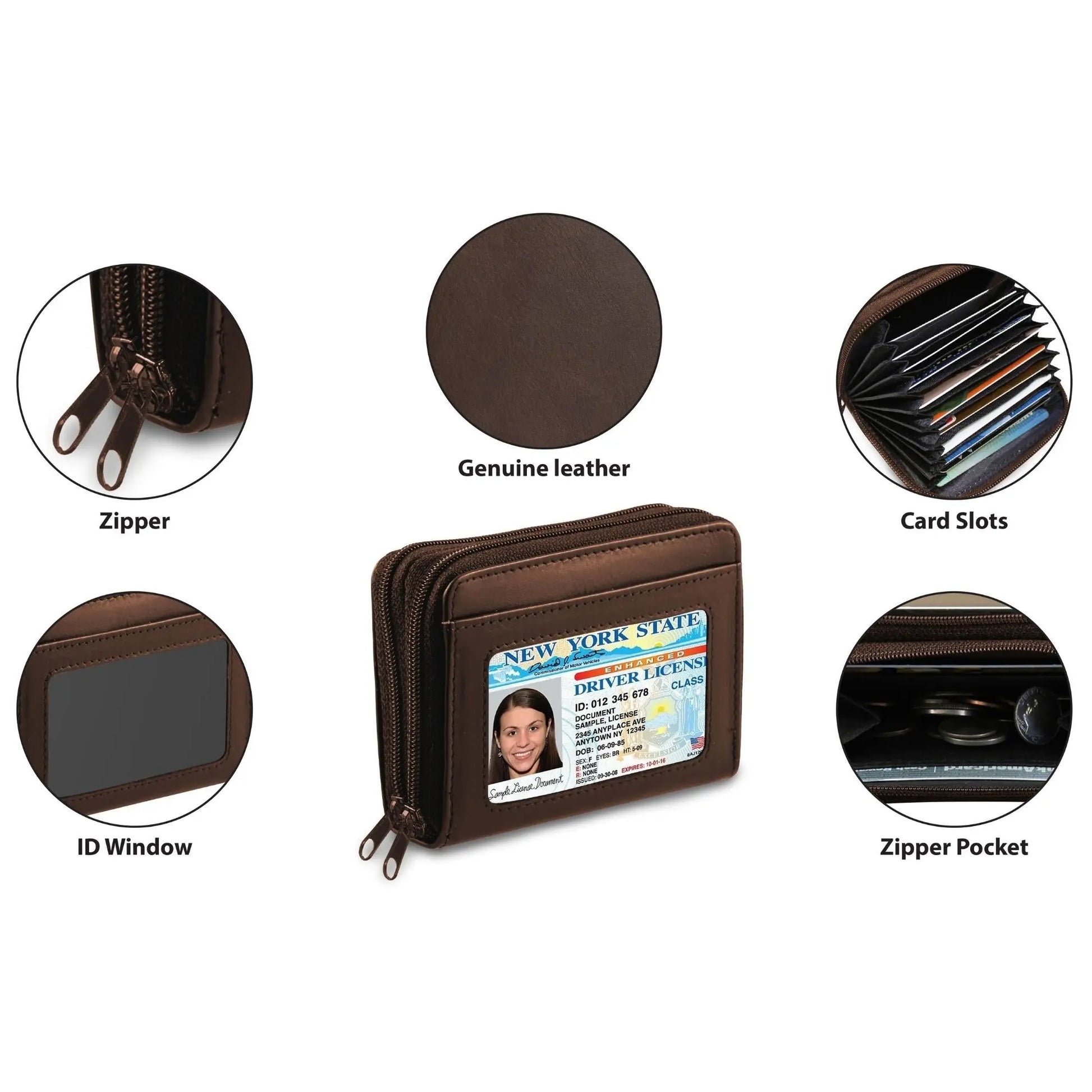 RFID Genuine Leather Credit Card Wallet for Women w/ ID Display Window - Alvionz.de