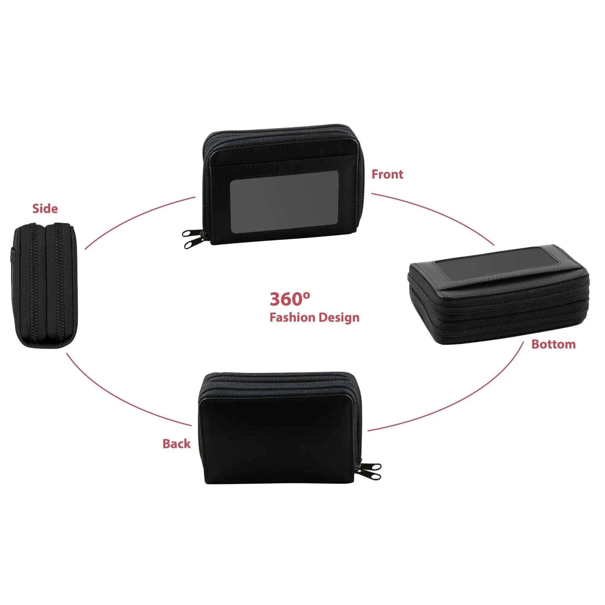 RFID Genuine Leather Credit Card Wallet for Women w/ ID Display Window - Alvionz.de