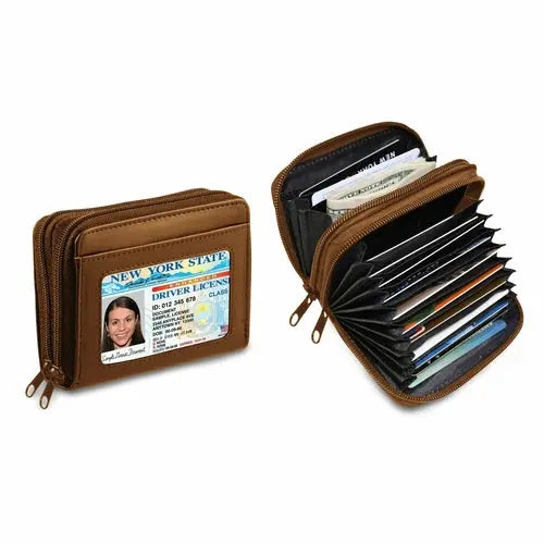 RFID Genuine Leather Credit Card Wallet for Women w/ ID Display Window - Alvionz.de