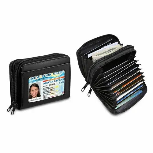 RFID Genuine Leather Credit Card Wallet for Women w/ ID Display Window - Alvionz.de