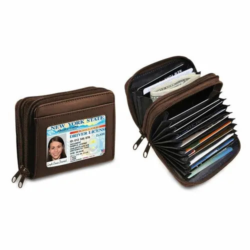 RFID Genuine Leather Credit Card Wallet for Women w/ ID Display Window - Alvionz.de