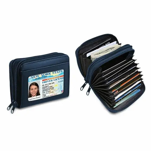 RFID Genuine Leather Credit Card Wallet for Women w/ ID Display Window - Alvionz.de