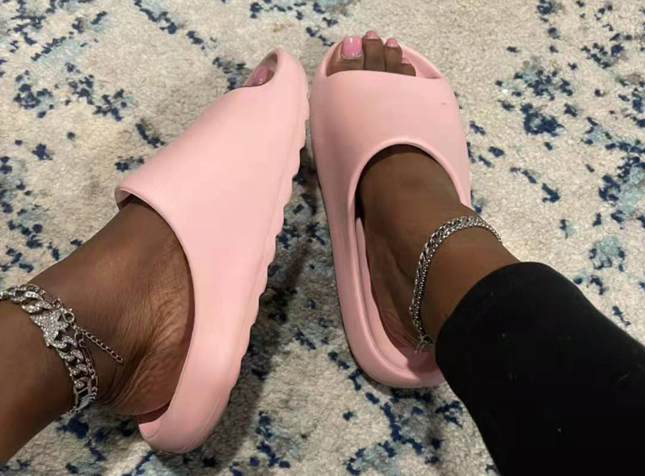 Pink Cloud Pillow slippers for women by Coffee Jasper, soft slip-on shower shoes with cushioned cloud-like comfort.