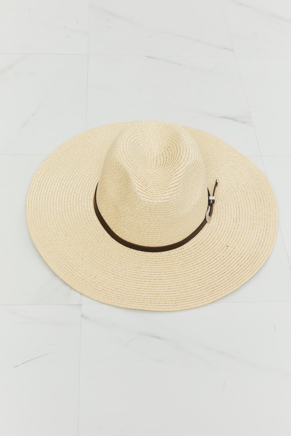 Fame Boho Summer Straw Fedora Hat by Trendsi, featuring a wide brim and woven straw design for casual and stylish summer wear.
