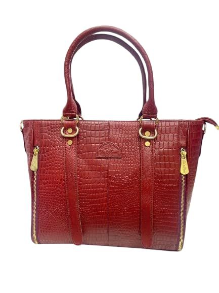 Red A.E leather shoulder bag for women by Fuchsia Bay with strap and zipper, featuring a spacious design and elegant style.