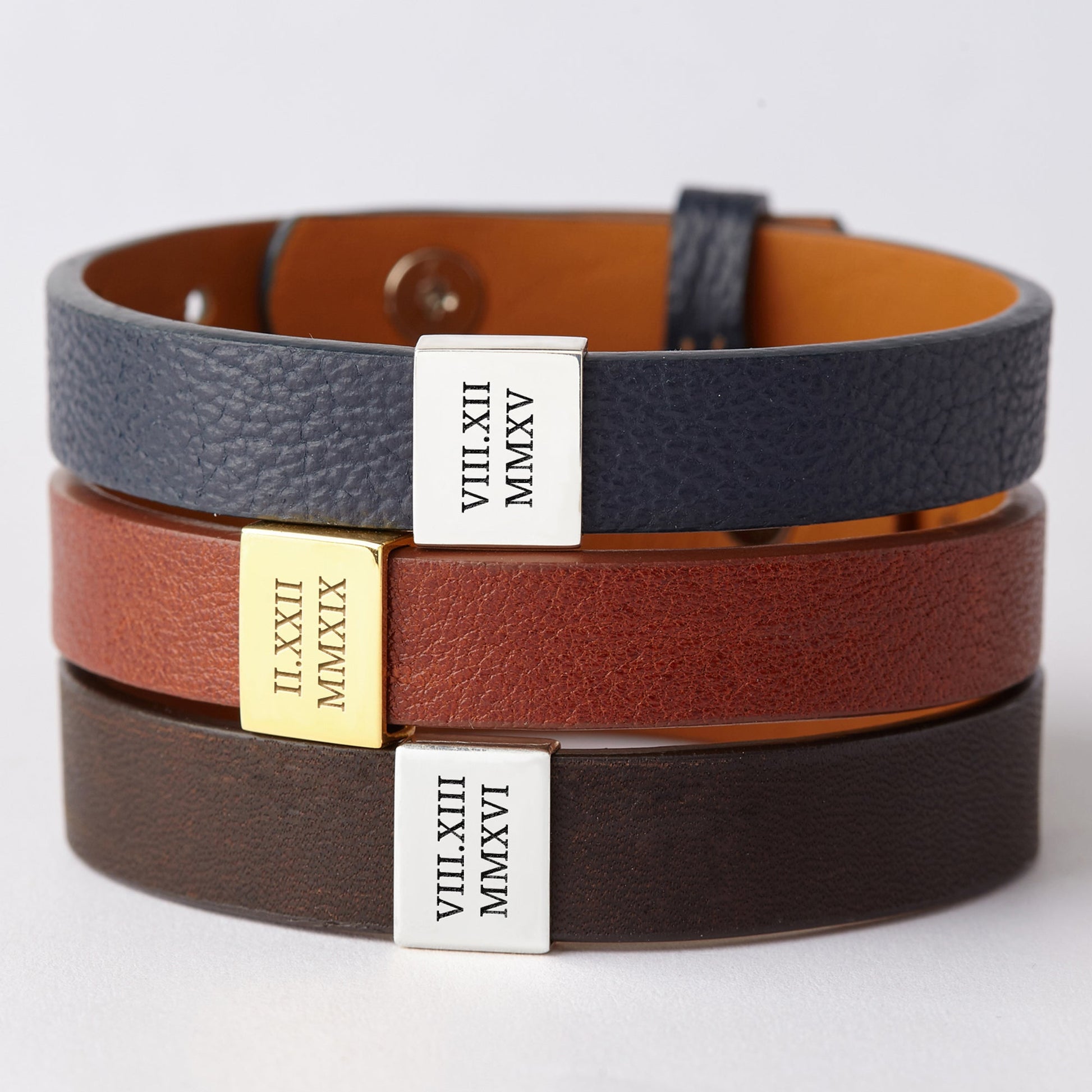 Custom Leather Bracelet Roman Numerals, Valentine Gifts for Boyfriend Green Millie