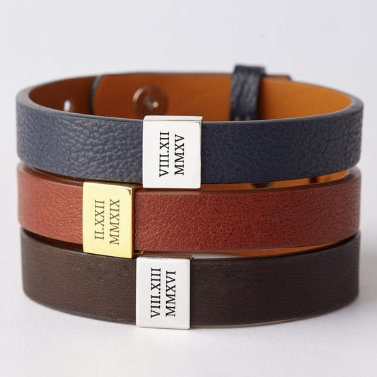 Custom Leather Bracelet Roman Numerals, Valentine Gifts for Boyfriend Green Millie