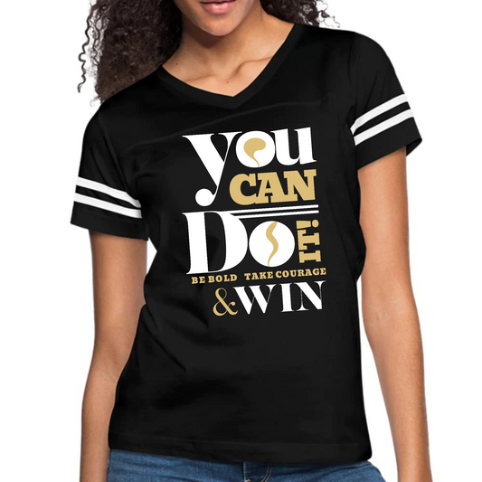 Womens Vintage Sport Graphic T-shirt - you can do it - be Bold Take Grey Coco