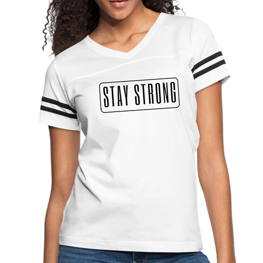 Womens Vintage Sport Graphic T-shirt - Stay Strong Print Grey Coco