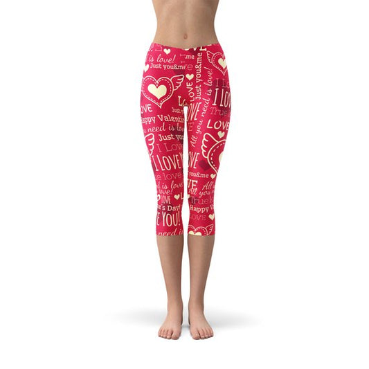 Love Hearts Red Capri Leggings Maroon Sooty