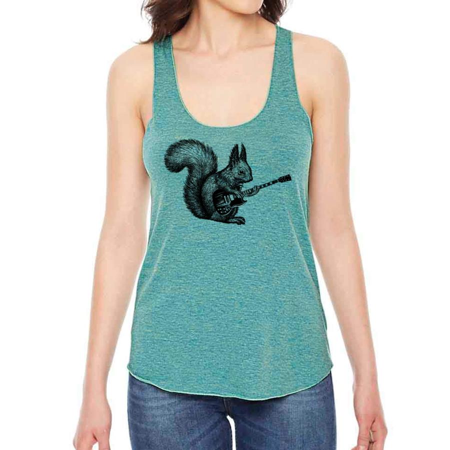 Squirrel Playing Guitar Racerback Indigo Tiger