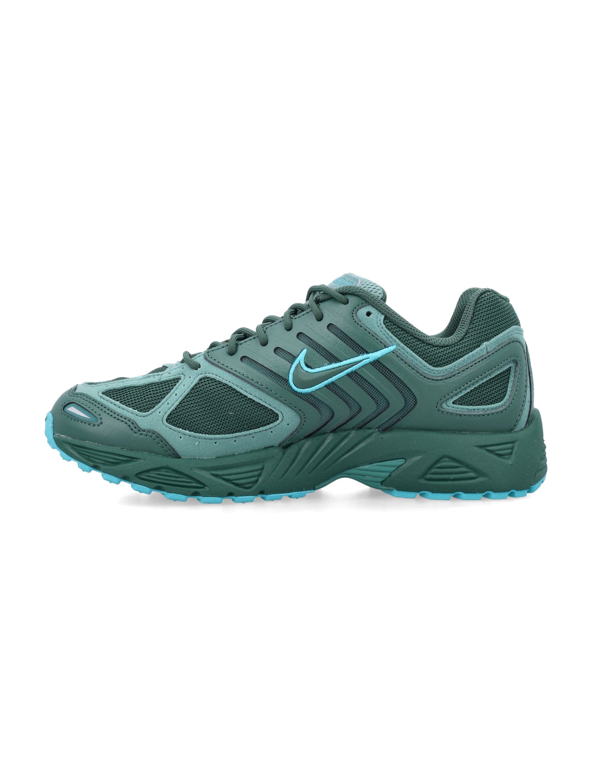 Green Nike men's sneakers with round toe, lacing-up design, ideal for travel, running, and hiking by Jade Ajax.