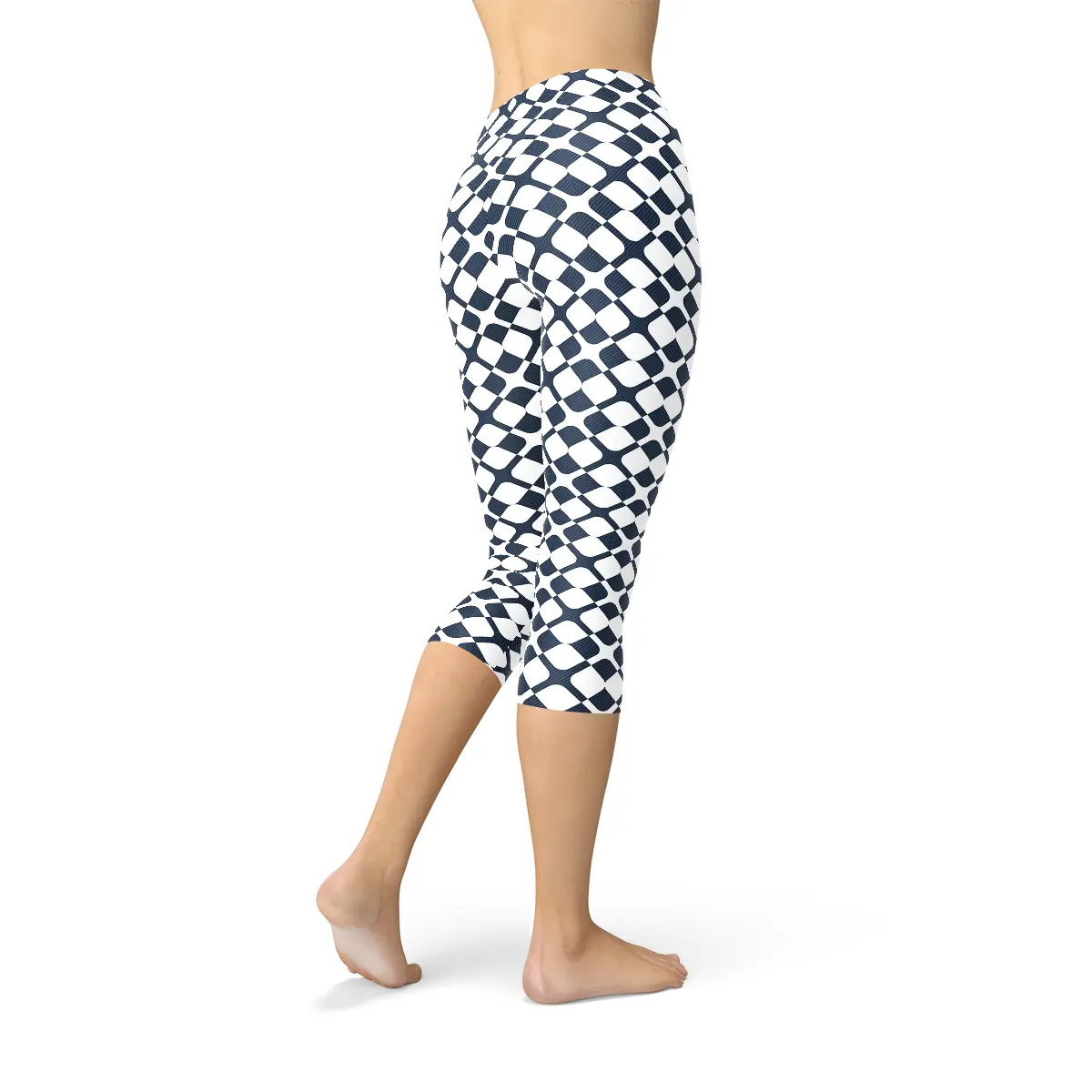 Womens Geometric Blue Tile Capri Leggings - Alvionz.de
