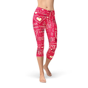 Love Hearts Red Capri Leggings Maroon Sooty