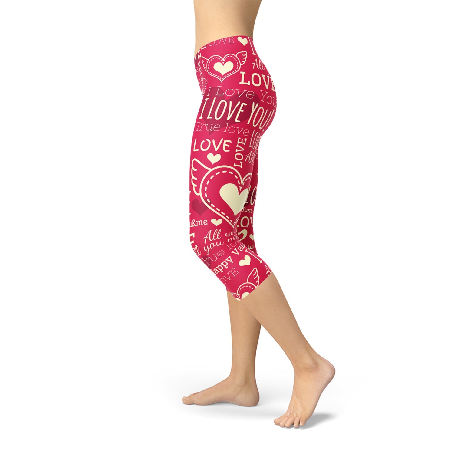 Love Hearts Red Capri Leggings Maroon Sooty