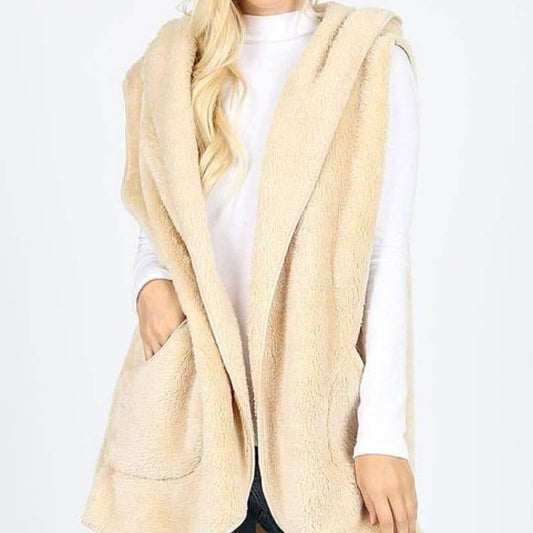 Fleece Hooded Vests Ochre Ismene