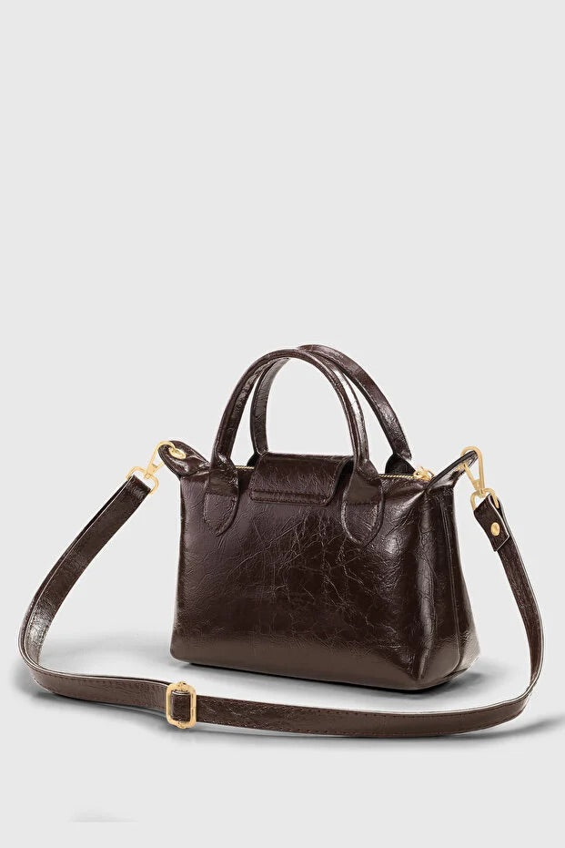 Brown Patent Versatile PU Leather Crossbody Bag for Women Ochre Juniper
