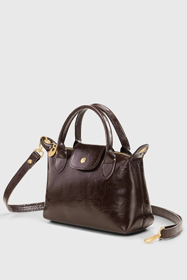 Brown Patent Versatile PU Leather Crossbody Bag for Women Ochre Juniper