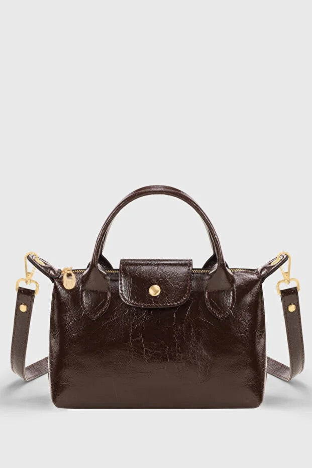 Brown Patent Versatile PU Leather Crossbody Bag for Women Ochre Juniper