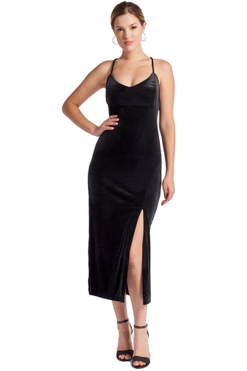 Elle Dress - Velvet slip dress with scooped back and thigh high slit Peach Dionysus