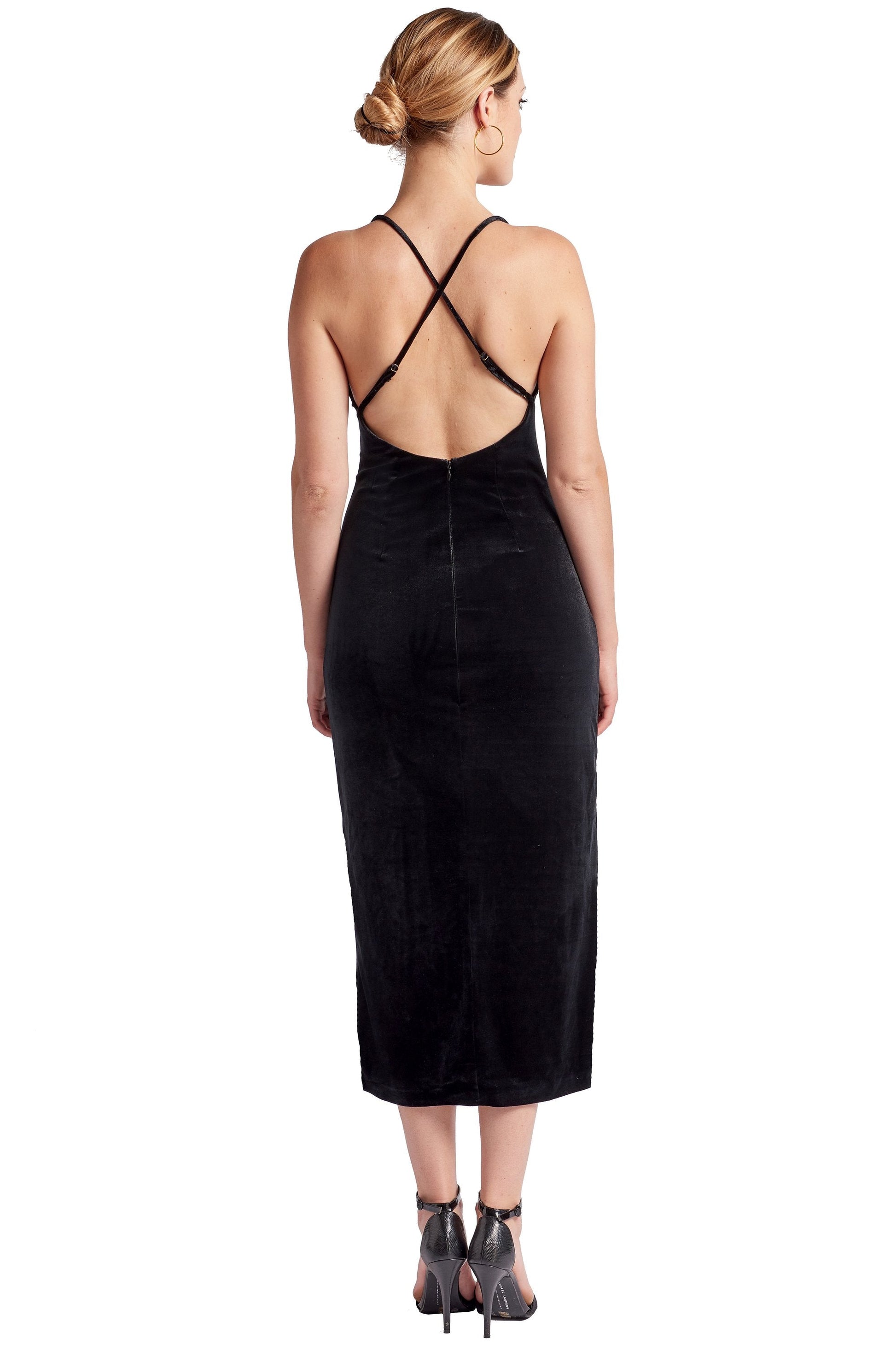 Elle Dress - Velvet slip dress with scooped back and thigh high slit Peach Dionysus
