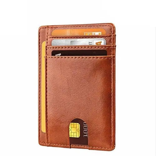 Puce Gaia men's slim leather wallet with RFID blocking technology, credit card holder and pocket ID in smooth red leather.