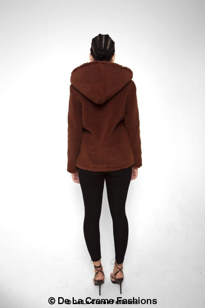 Lauren Zip Up Hooded Borg Teddy Jacket Rose Eleusis