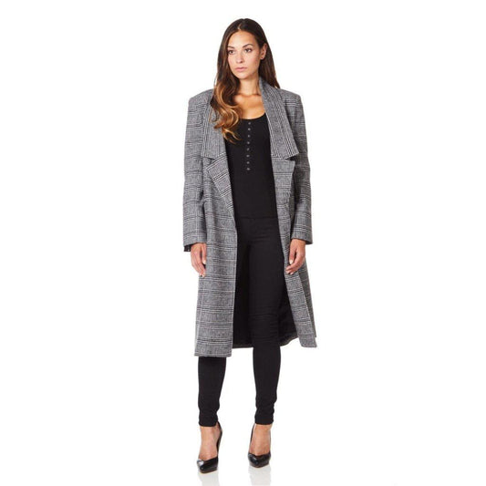 De La Creme - Womens Prince Of Wales Check Wrap Long Coat Rose Eleusis