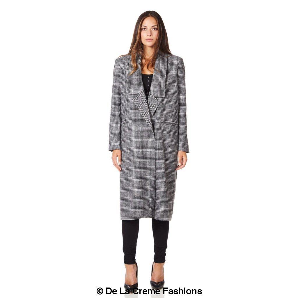 De La Creme - Womens Prince Of Wales Check Wrap Long Coat Rose Eleusis