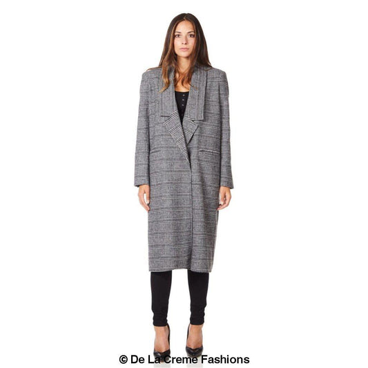 De La Creme - Womens Prince Of Wales Check Wrap Long Coat Rose Eleusis