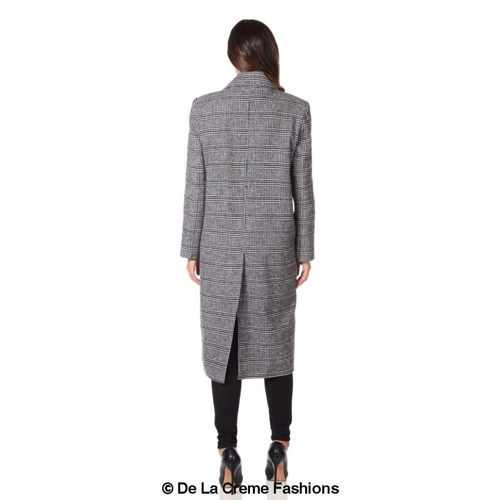 De La Creme - Womens Prince Of Wales Check Wrap Long Coat Rose Eleusis