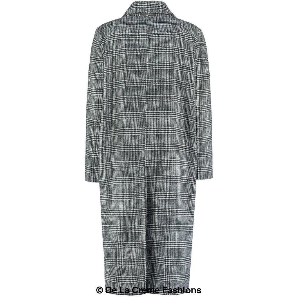 De La Creme - Womens Prince Of Wales Check Wrap Long Coat Rose Eleusis