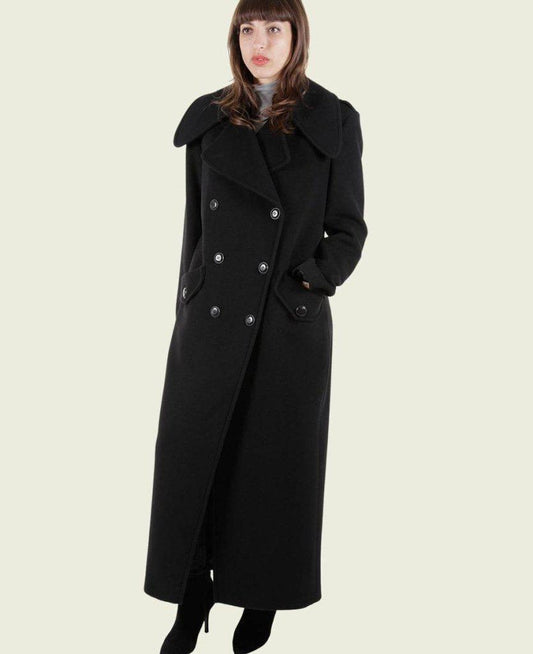 MARQUETTA - Womens Double Breasted Wool & Cashmere Blend Long Coat Rose Eleusis