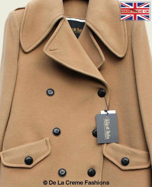 MARQUETTA - Womens Double Breasted Wool & Cashmere Blend Long Coat Rose Eleusis