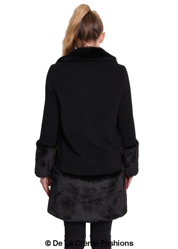 De La Creme - Womens Faux Fur Trim Wool Mix Coat Rose Eleusis