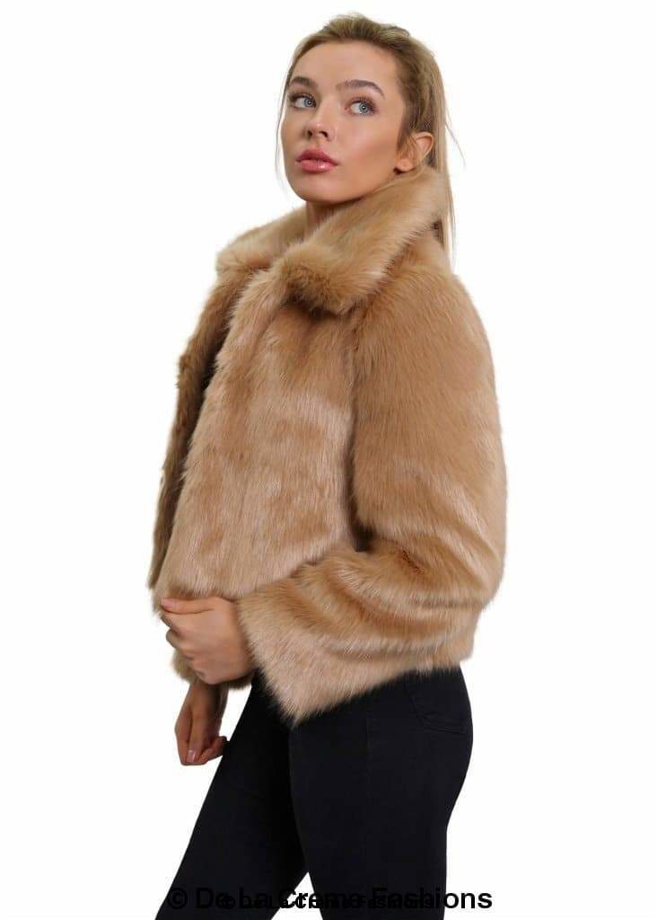 De La Creme Womens Faux Fur Cropped Aviator Bomber Rose Eleusis