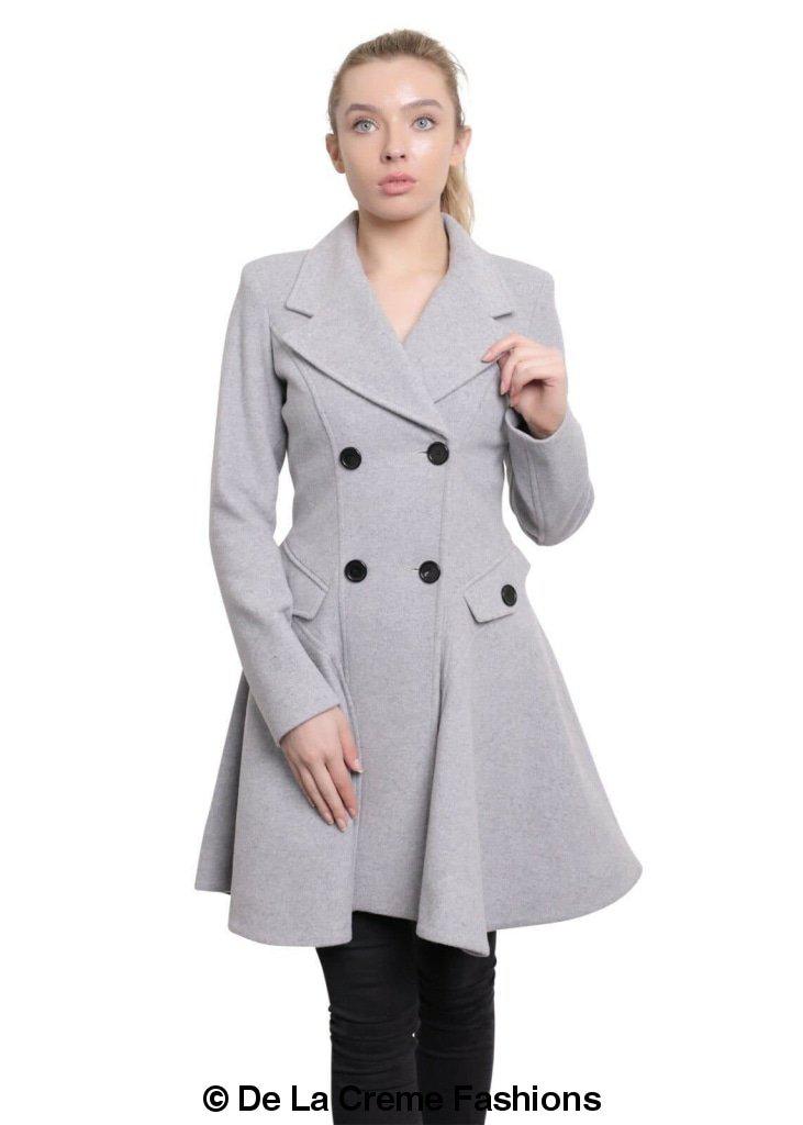 Wool Blend Fit And Flare Double Breasted Skater Coat (1102) Rose Eleusis