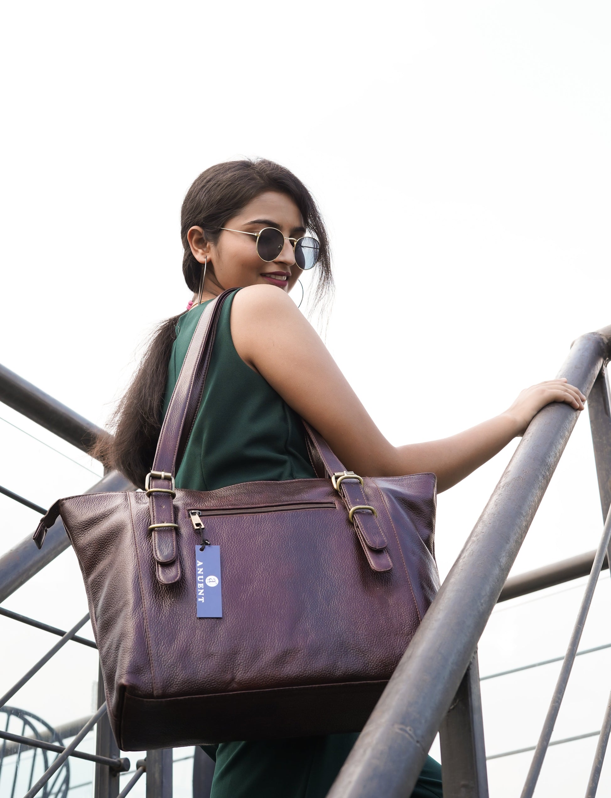 Anuent Large Leather Tote Bags for Women. Salmon Alder