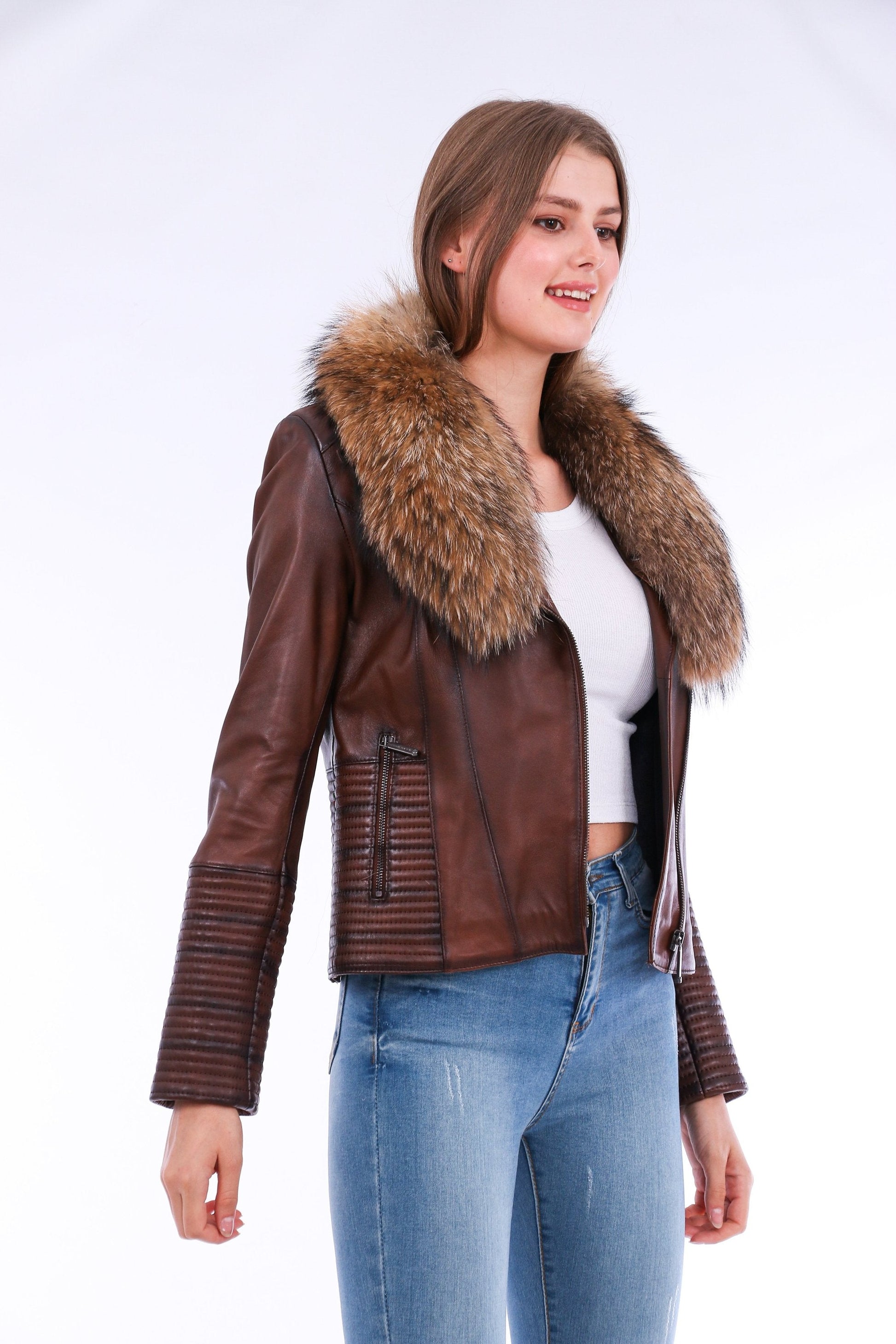 Ravenna Leather Biker Jacket - Brown Sangria Iapetus