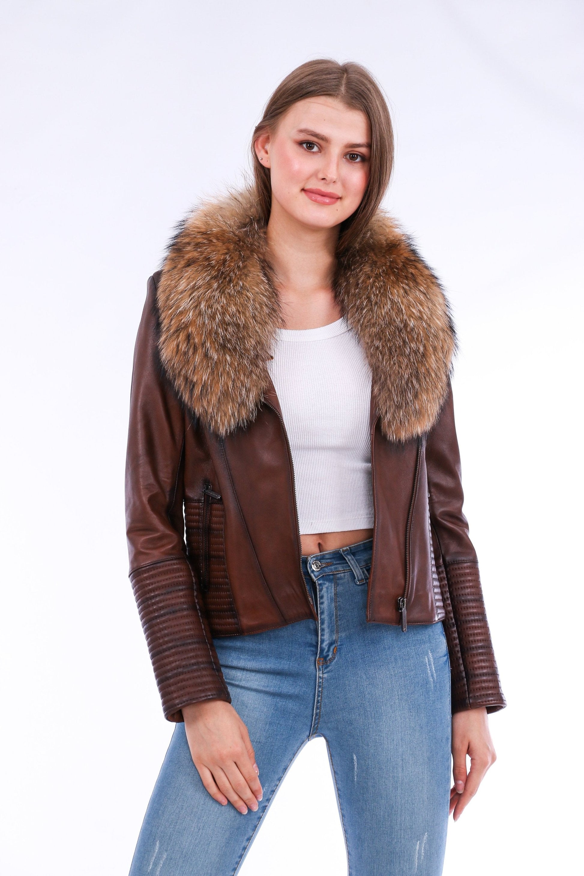 Ravenna Leather Biker Jacket - Brown Sangria Iapetus