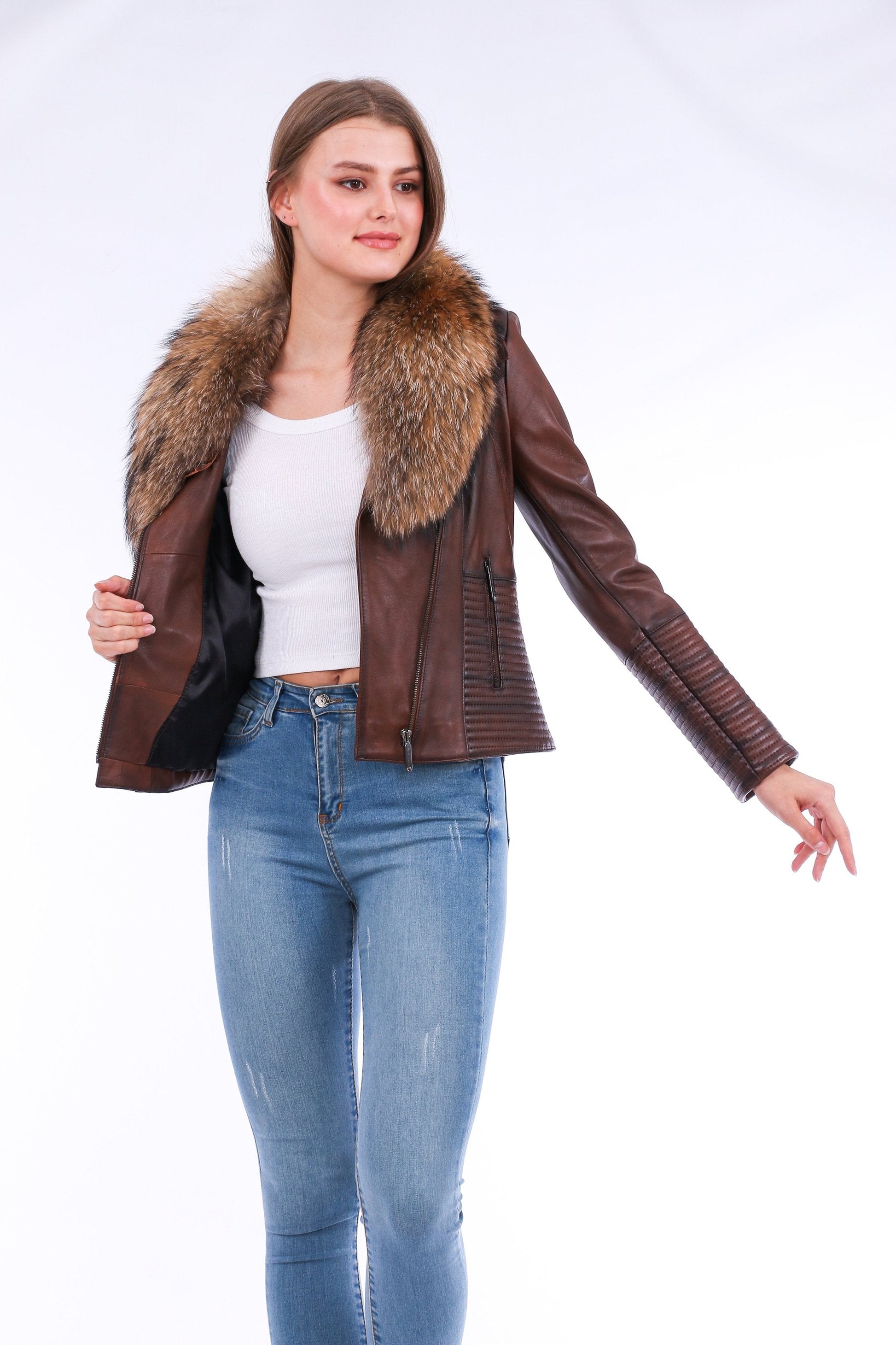 Ravenna Leather Biker Jacket - Brown Sangria Iapetus