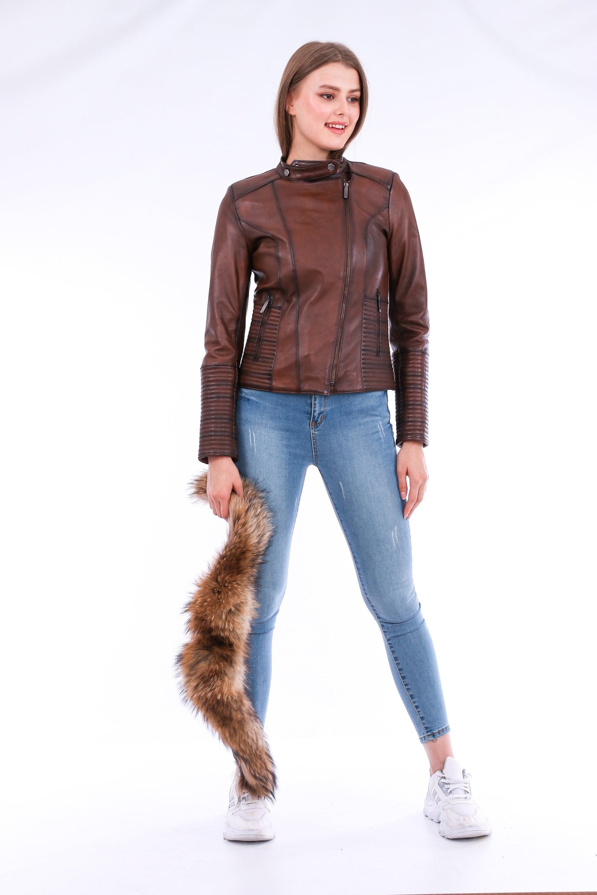 Ravenna Leather Biker Jacket - Brown Sangria Iapetus
