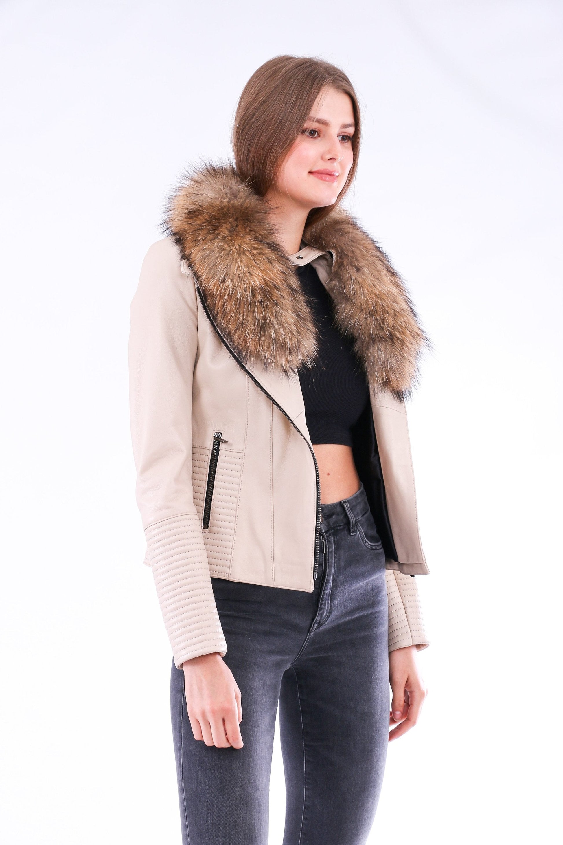 Ravenna Leather Biker Jacket - White Sangria Iapetus