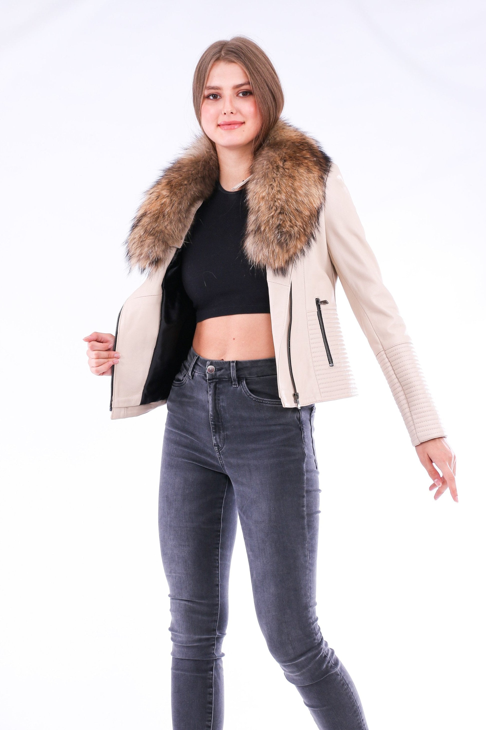 Ravenna Leather Biker Jacket - White Sangria Iapetus