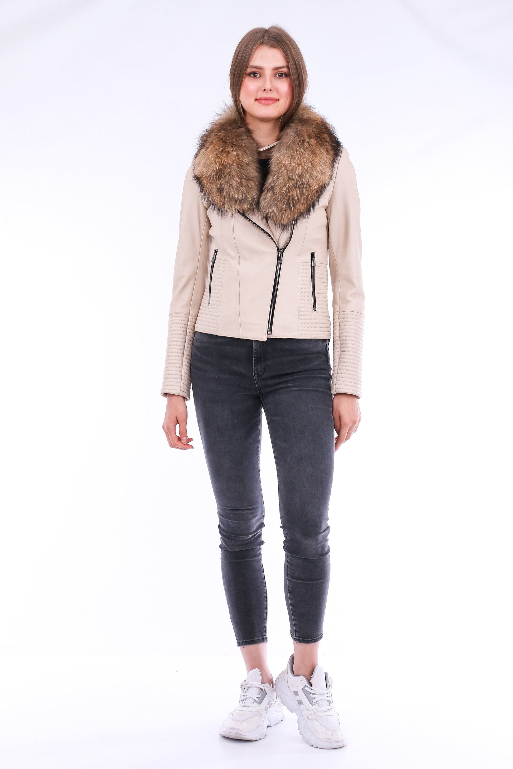 Ravenna Leather Biker Jacket - White Sangria Iapetus